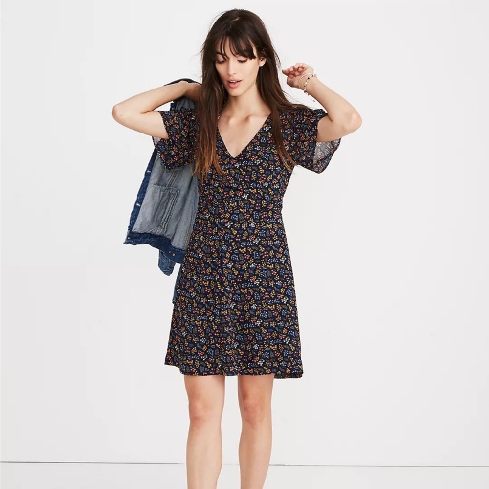 Madewell Floral Deep Blue Dress With Tie Waist